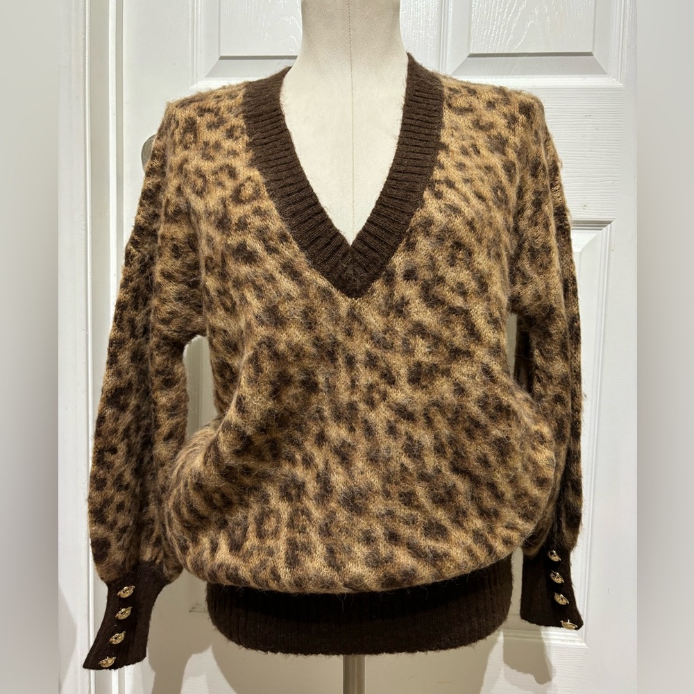 Karen Millen Leopard V-Neck Sweater Size XS